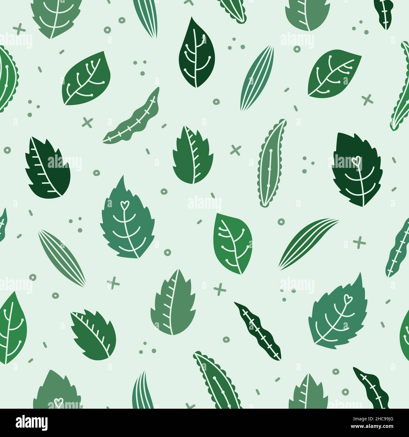 Vector botanical seamless pattern with leaves in a simple style. Stock Vector