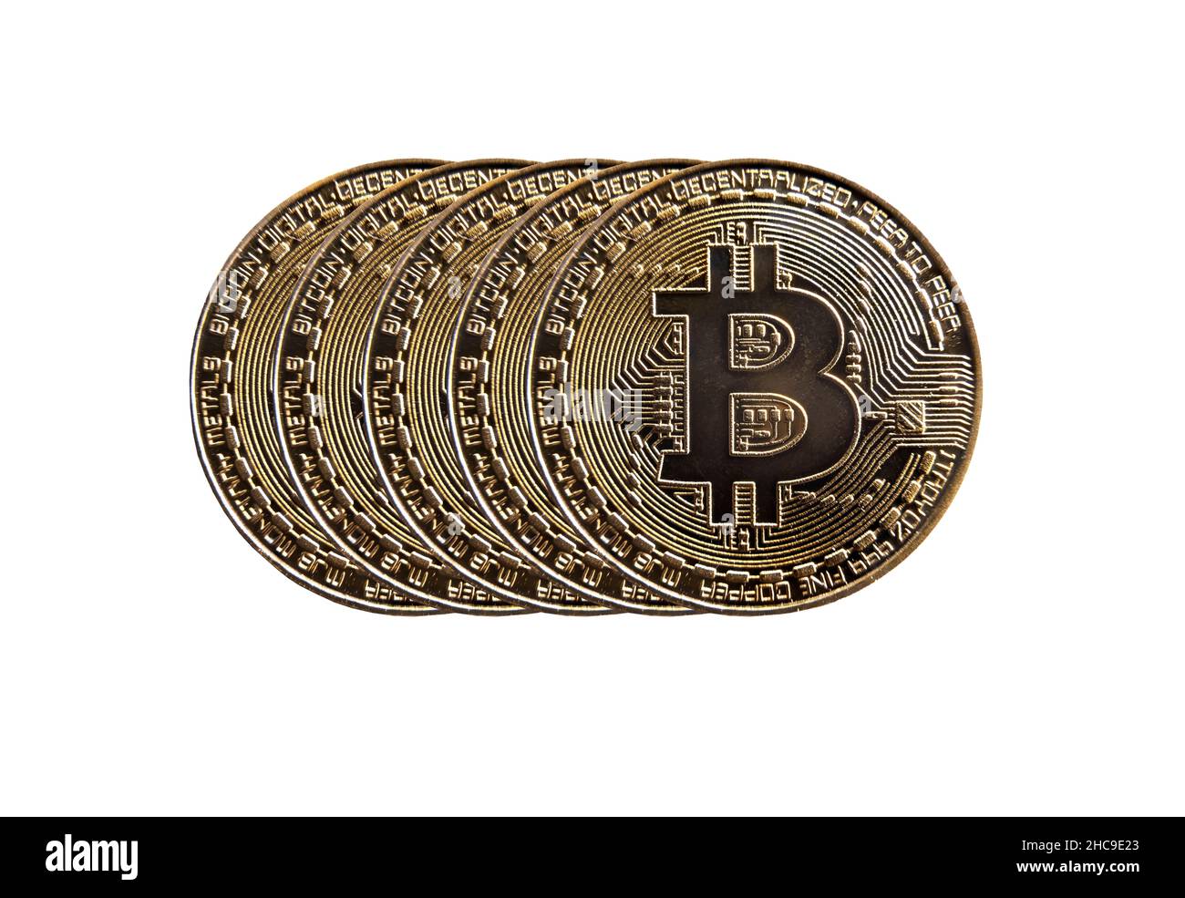 Bitcoin coins stack, top view, isolated on white background. Several crypto  currency symbols Stock Photo - Alamy
