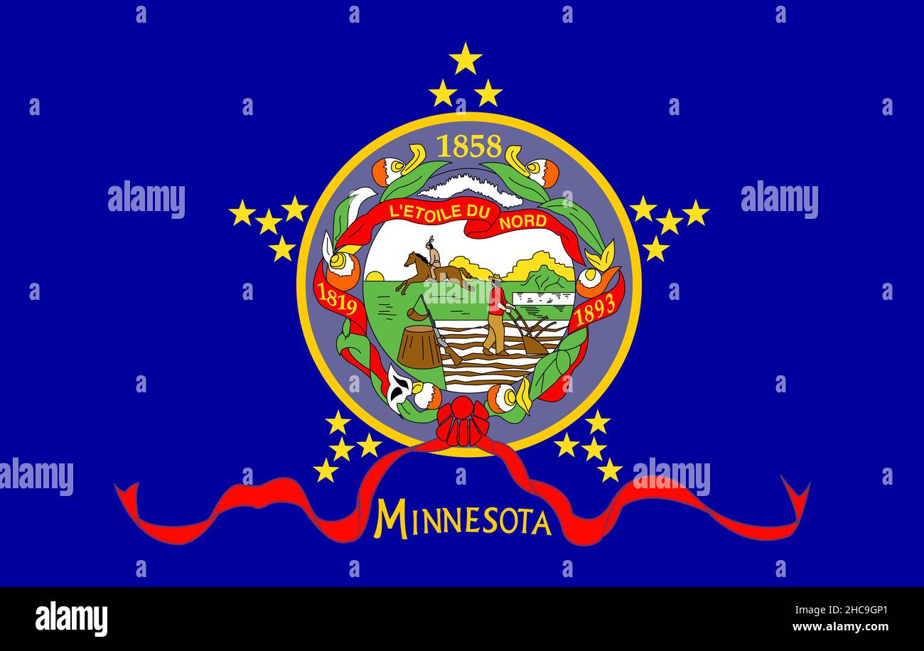 Top view of Minnesota 1893 , USA flag, no flagpole. Plane design layout Flag background Stock Photo