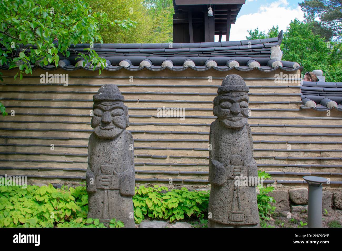 Landscape of statue in Korean garden in Garten der Welt Marzahn Berlin