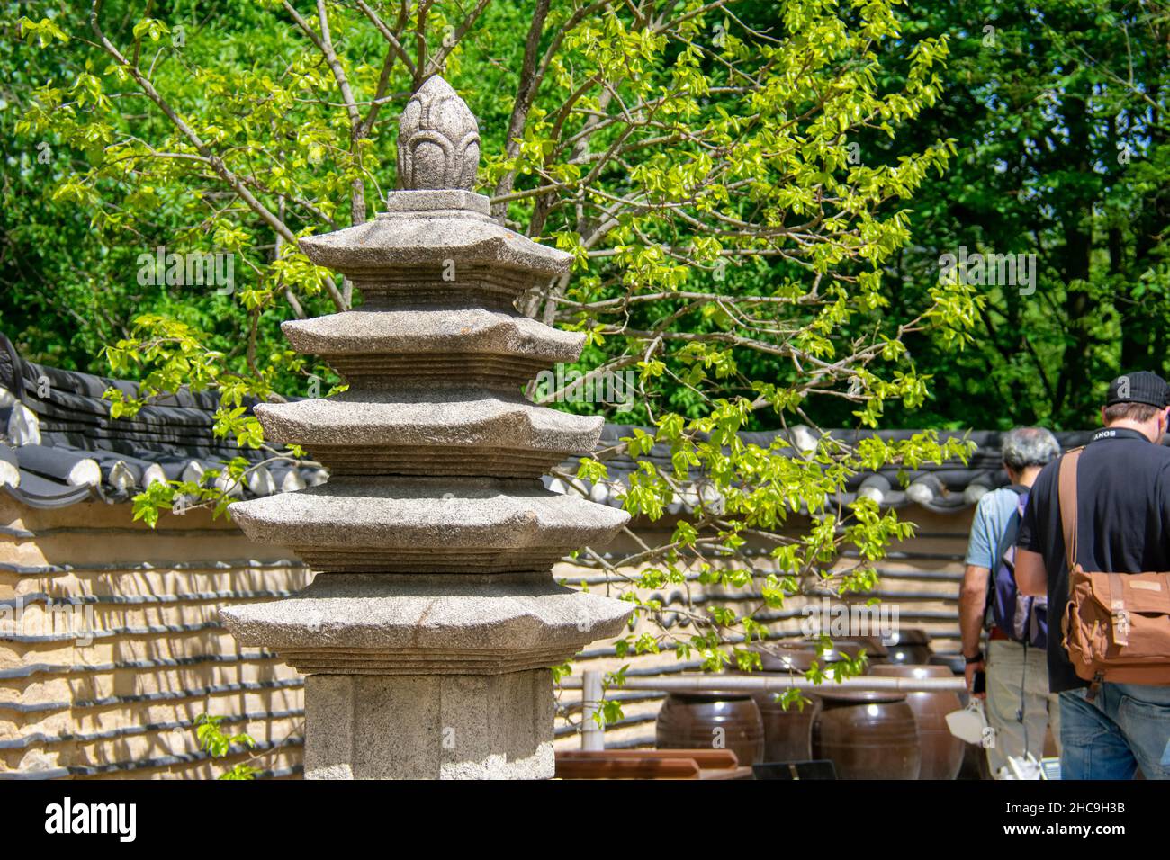 Landscape of fountain in Korean garden in Garten der Welt Marzahn