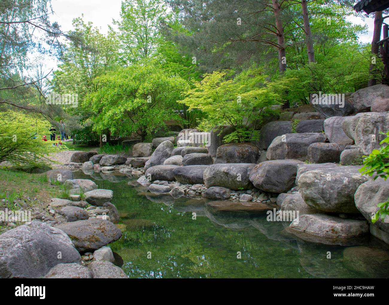 Landscape of zen river in Korean garden in Garten der Welt Marzahn