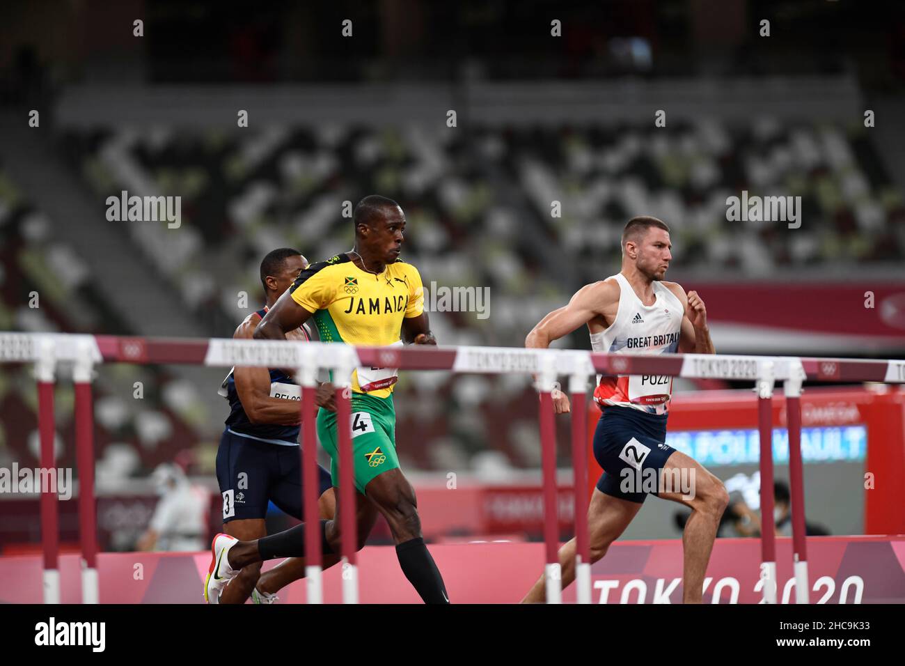 Ronald Levy participating in the 110 meter hurdles at the 2020 Tokyo