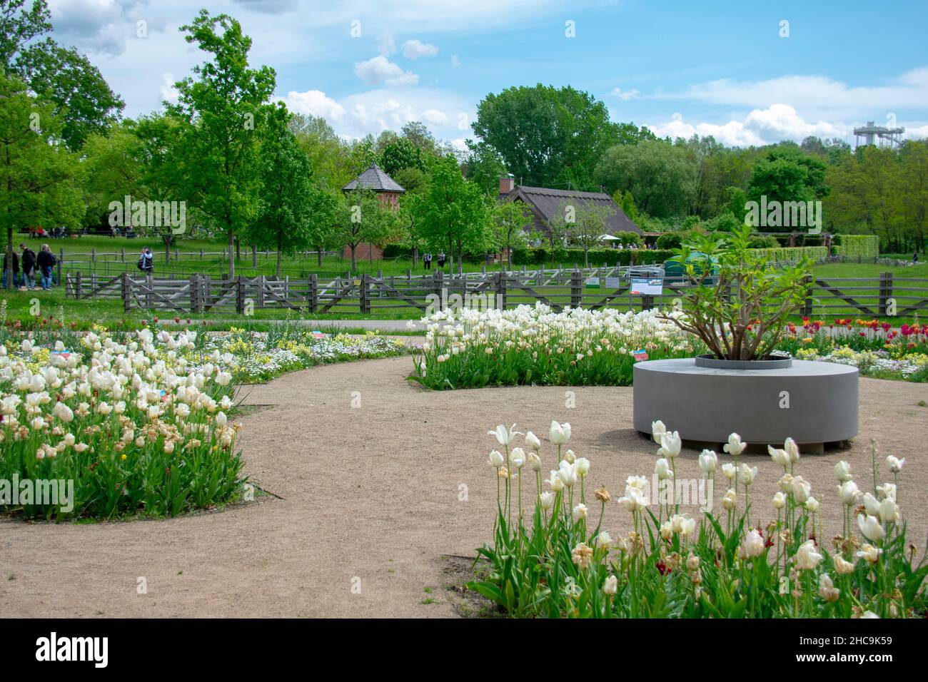 Scenic landscape of Italian Renaissance garden in Garten der Welt