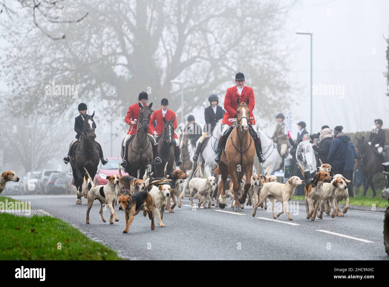 Huntsman Chris Edwards leads The Cottesmore Hunt Boxing Day Meet at Barleythorpe, Sunday 26 December 2021 © 2021 Nico Morgan. All Rights Reserved Stock Photo