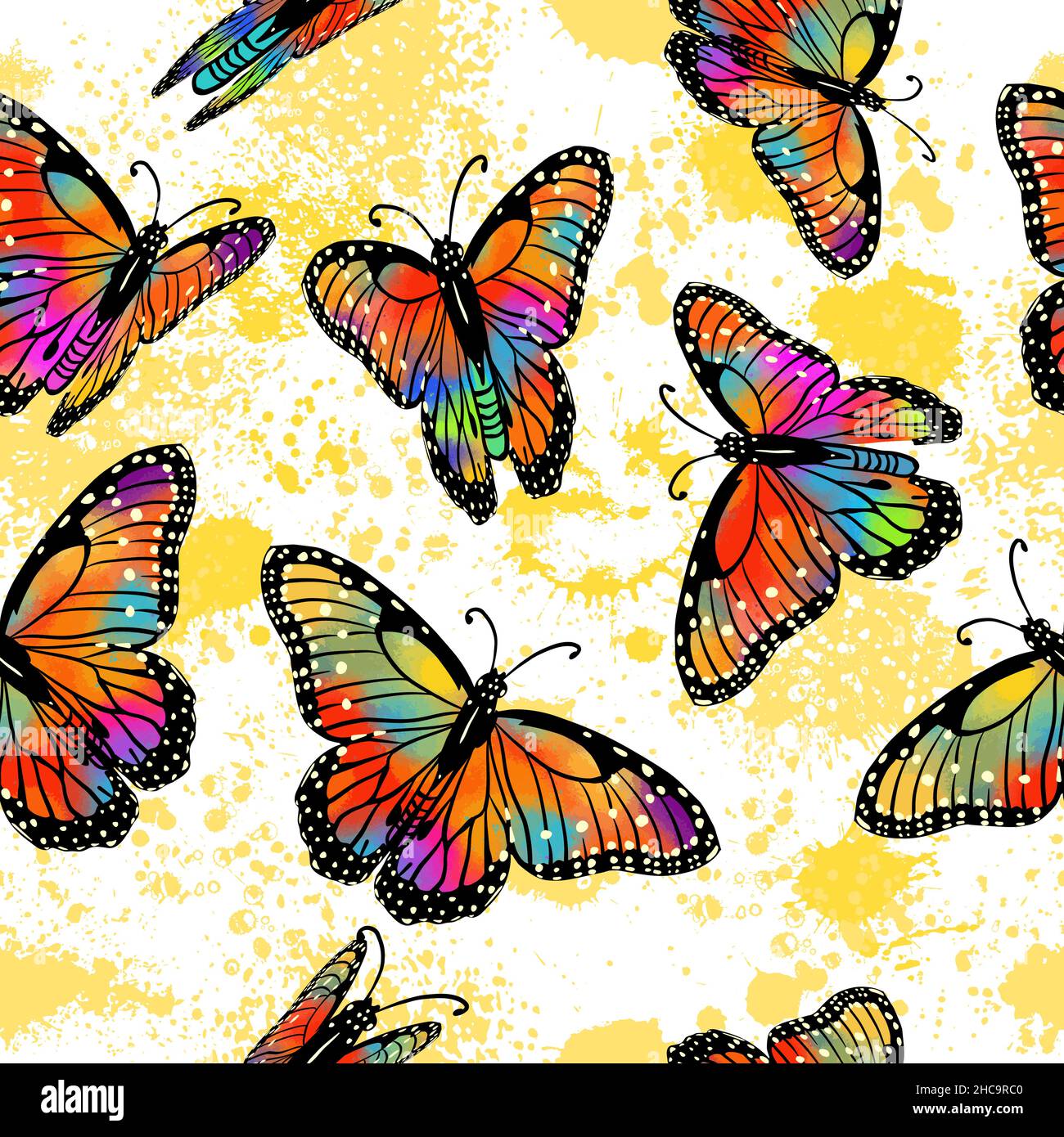 Seamless background of rainbow butterflies. Vector illustration Stock Vector