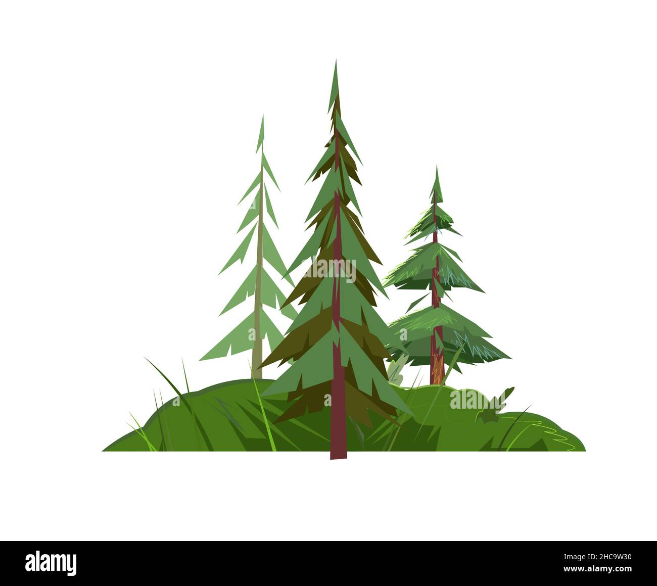 Pine tree. Little natural landscape. Illustration in cartoon style flat
