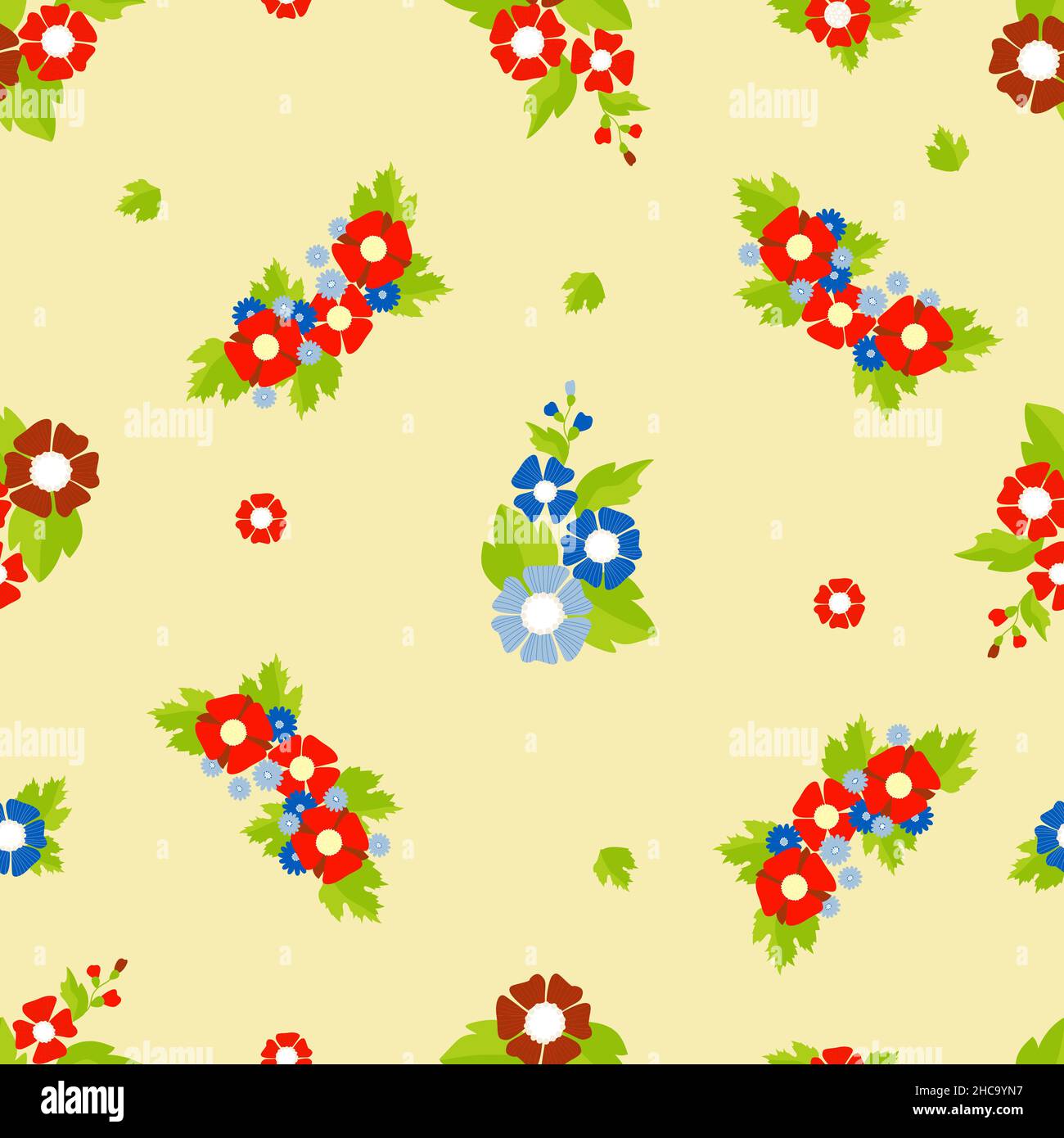 Seamless pattern. Floral pattern from decorative Red and blue flowers ...