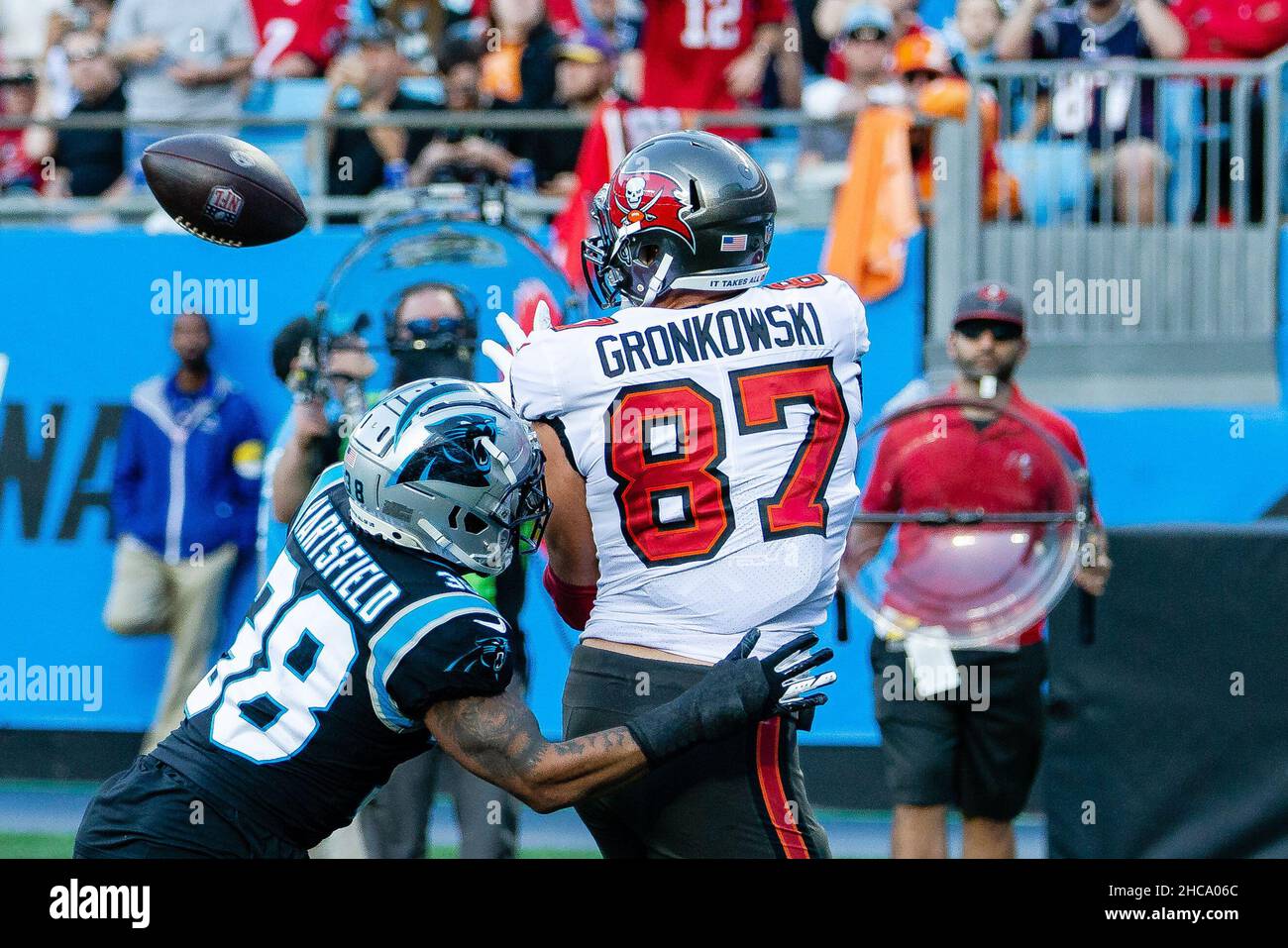 Carolina Panthers cornerback Myles Hartsfield (38) stands with teammates  during an NFL football game against the Cincinnati Bengals, Sunday, Nov. 6,  2022, in Cincinnati. (AP Photo/Emilee Chinn Stock Photo - Alamy