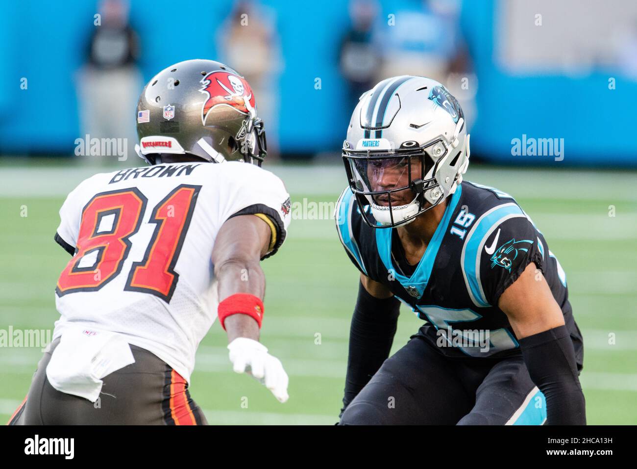 Carolina Panthers cornerback CJ Henderson (24) on defense during an NFL  football game against the New Orleans Saints, Sunday, Sep. 25, 2022, in  Charlotte, N.C. (AP Photo/Brian Westerholt Stock Photo - Alamy