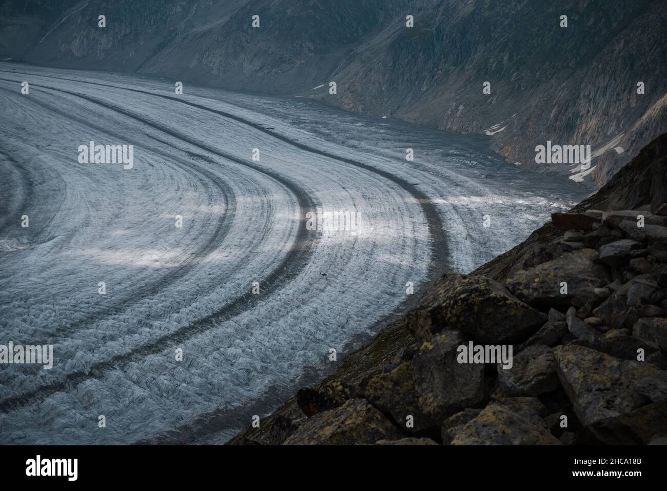 Aletsch glacier near Eiger, Moench and Jungfrau - glacier in the Swiss Alps Stock Photo