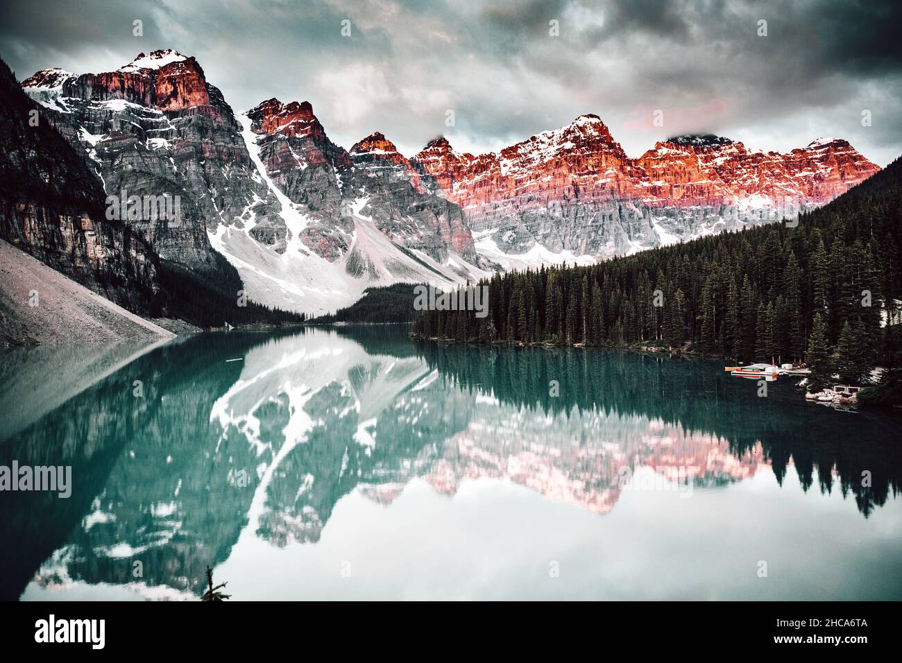 Beautiful view of the lake surrounded by mountains. Moraine Lake, Canada. Stock Photo