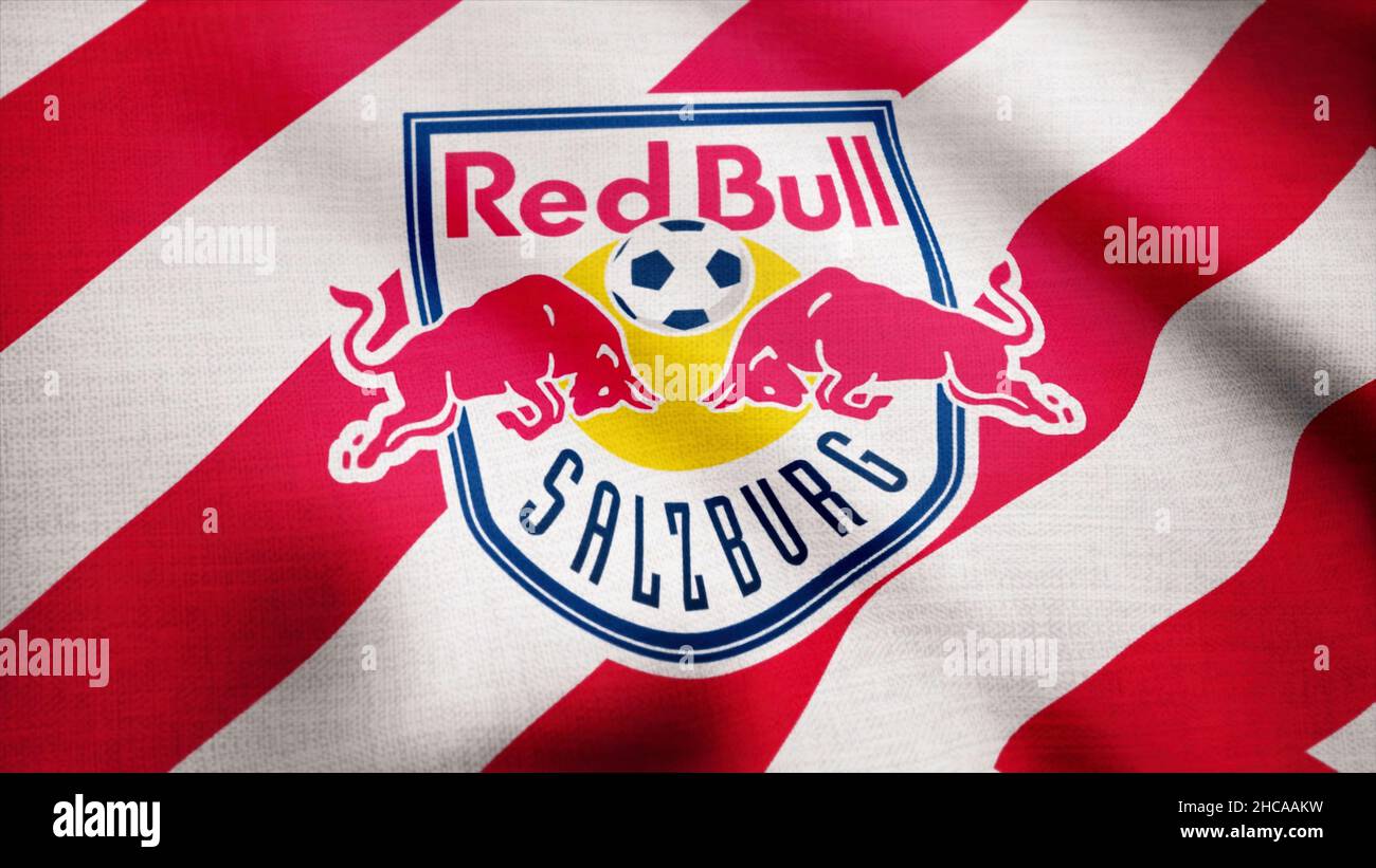 Waving flag with FC Red Bull Salzburg football club logo. Football Club Red  Bull Salzburg flag is waving on transparent background. Editorial footage  Stock Photo - Alamy