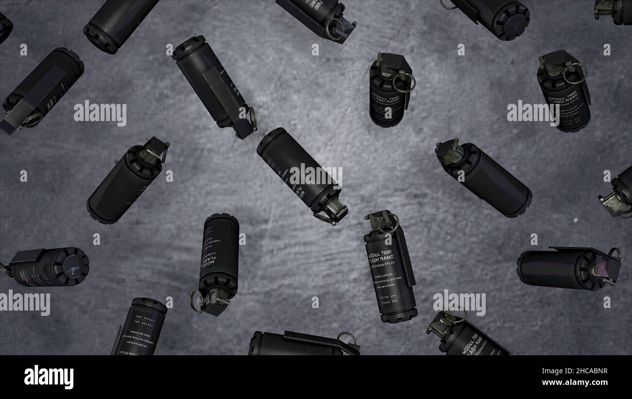 Animation of rotation, levitation of standard timed fuze hand grenades