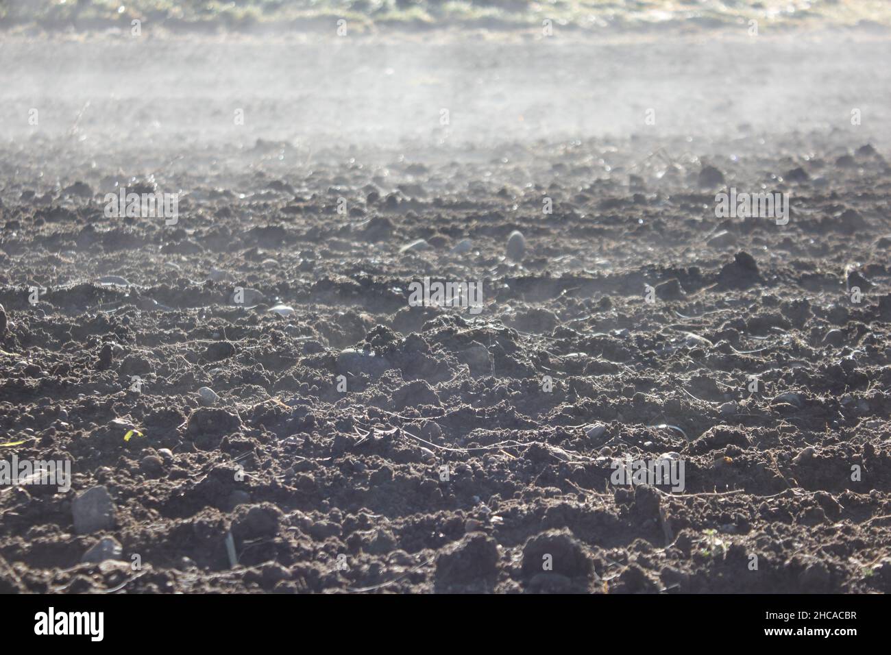 Arable land with a slight mist on the upper side Stock Photo Alamy