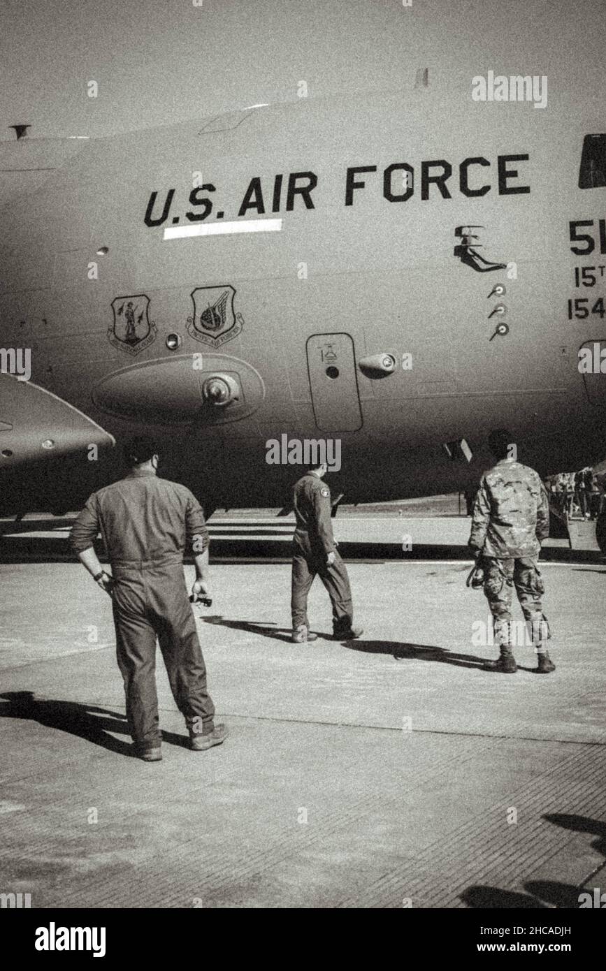 Black and white shot of the U.S Air Force airpla and military Stock ...