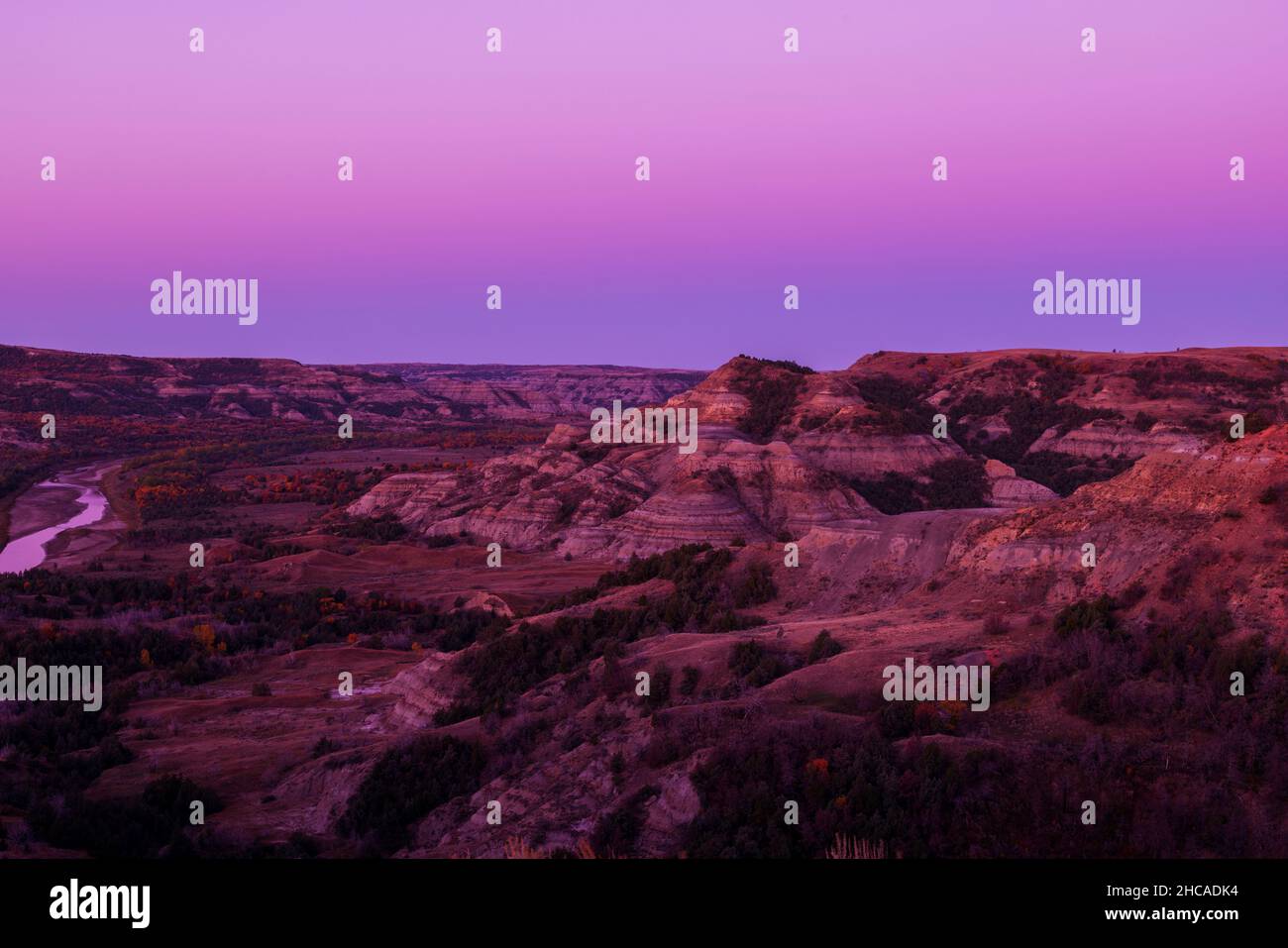 Twilight over badlands in Theodore Roosevelt National Park, North