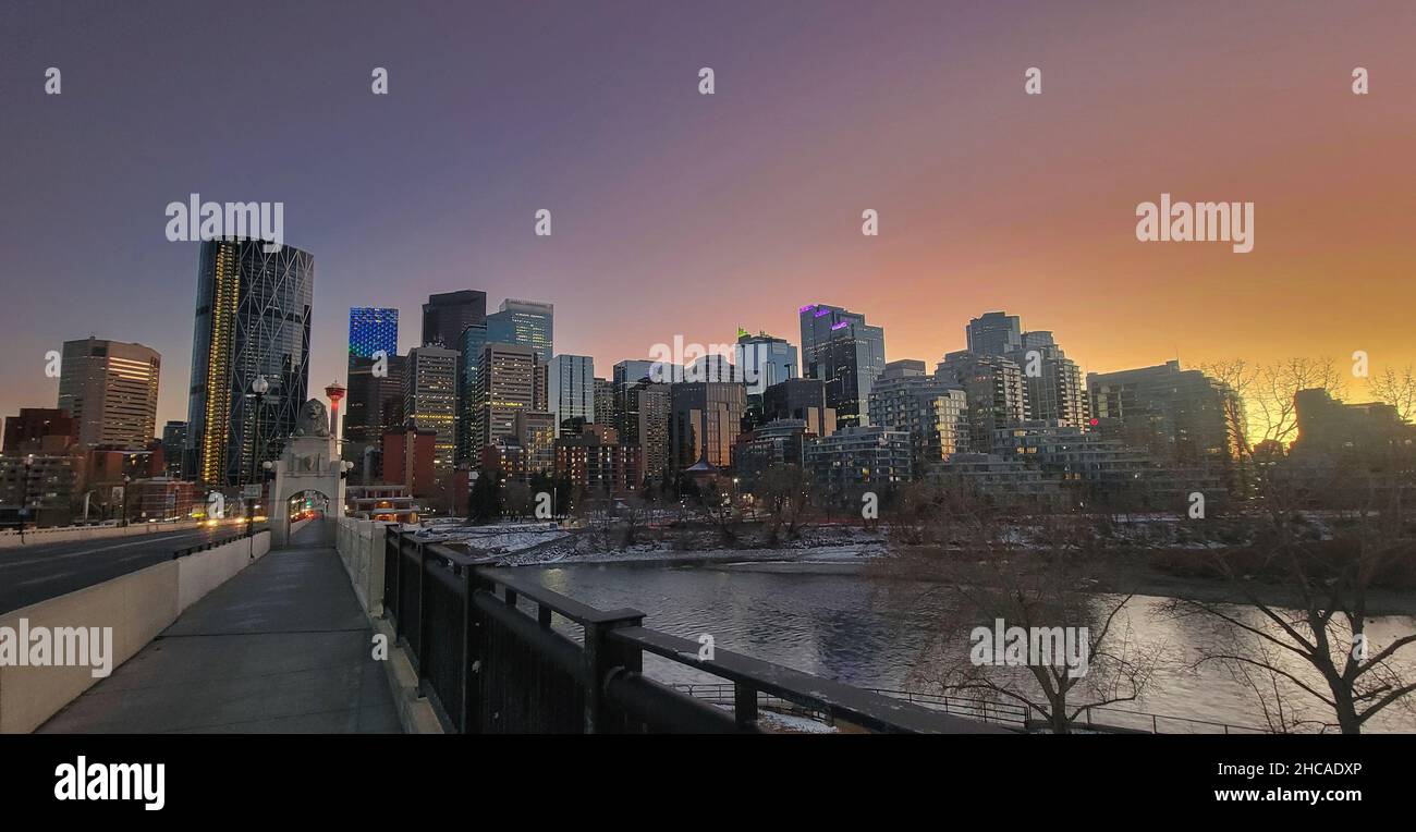 Cityscape of downtown Calgary, Alberta during sunset Stock Photo Alamy