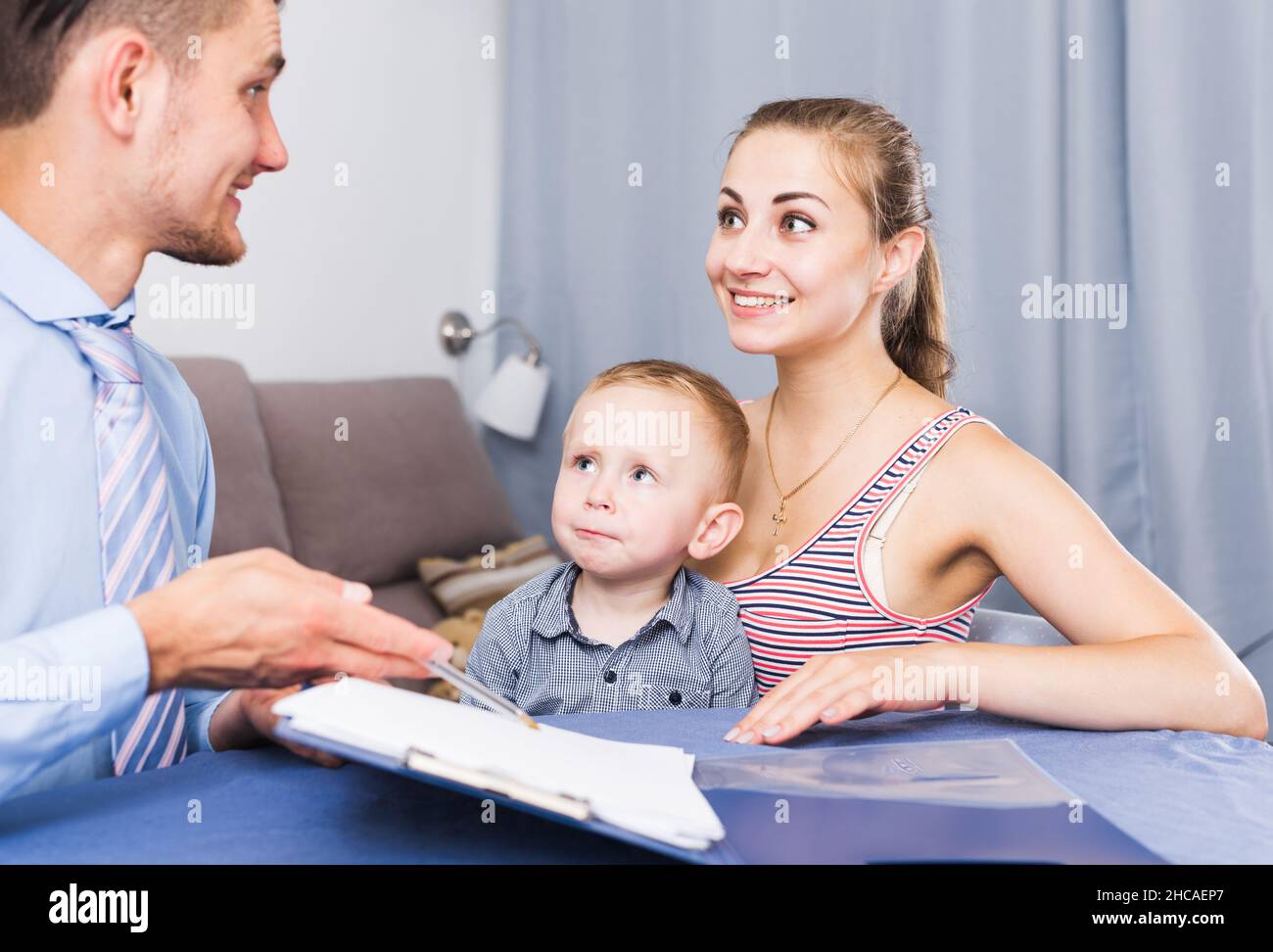 Glad worker conducting survey of population Stock Photo