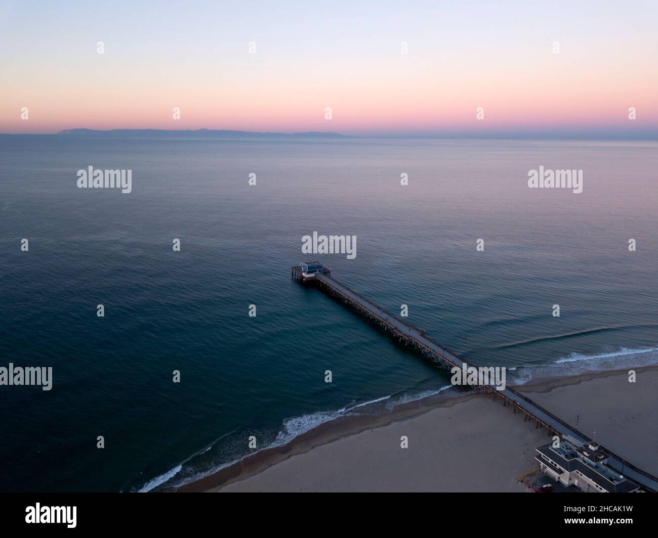 Newport Beach Aerial View of Pier and Catalina Island Stock Photo