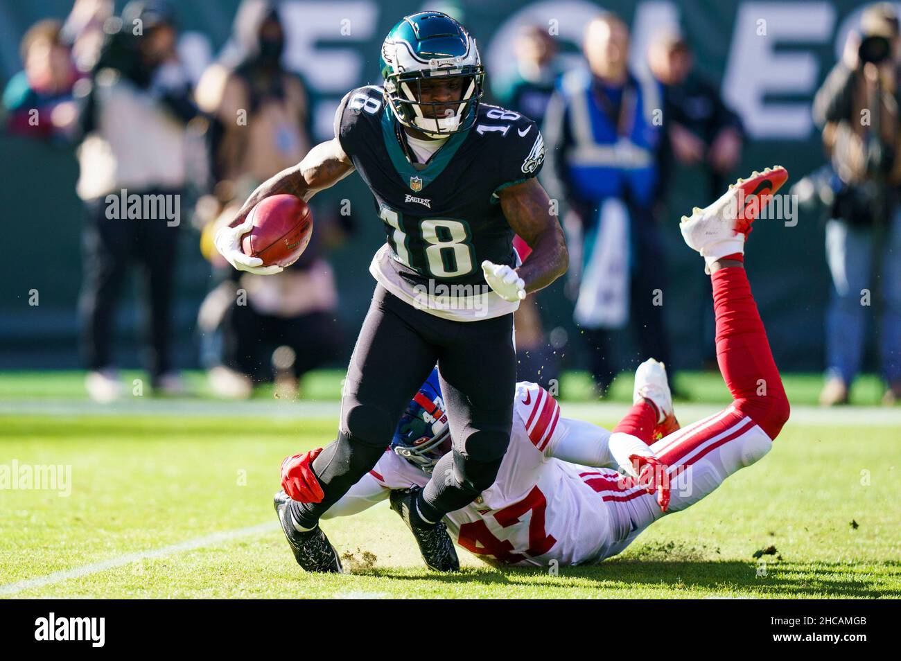 Jalen Reagor of the Philadelphia Eagles in action against the