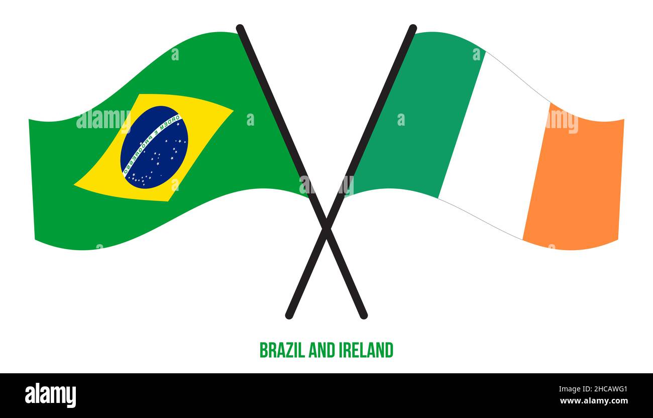 Brazil and Ireland Flags Crossed And Waving Flat Style. Official ...
