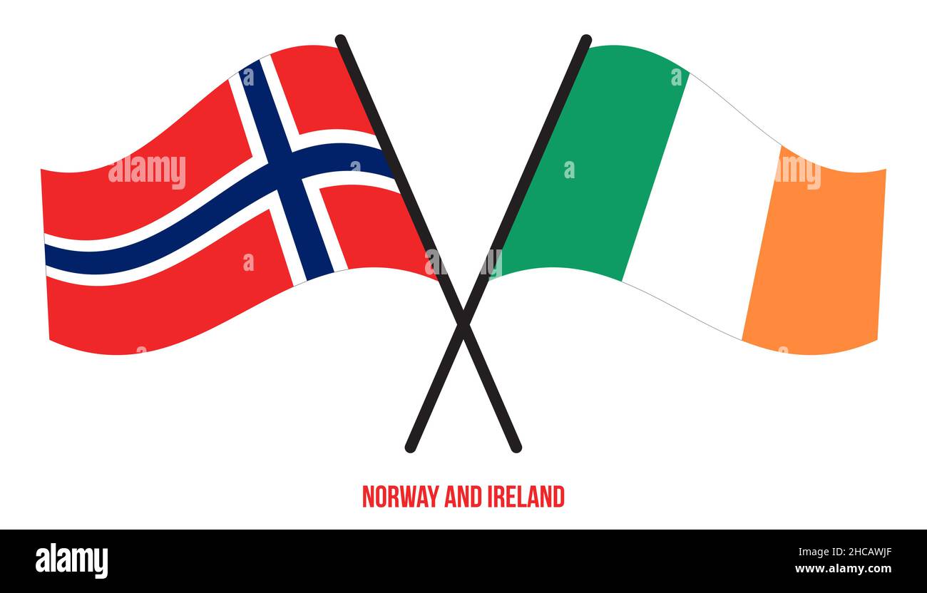 Norway and Ireland Flags Crossed And Waving Flat Style. Official ...