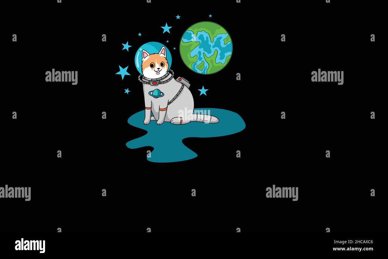 astronaut cat sitting character design monogram vector template Stock Vector