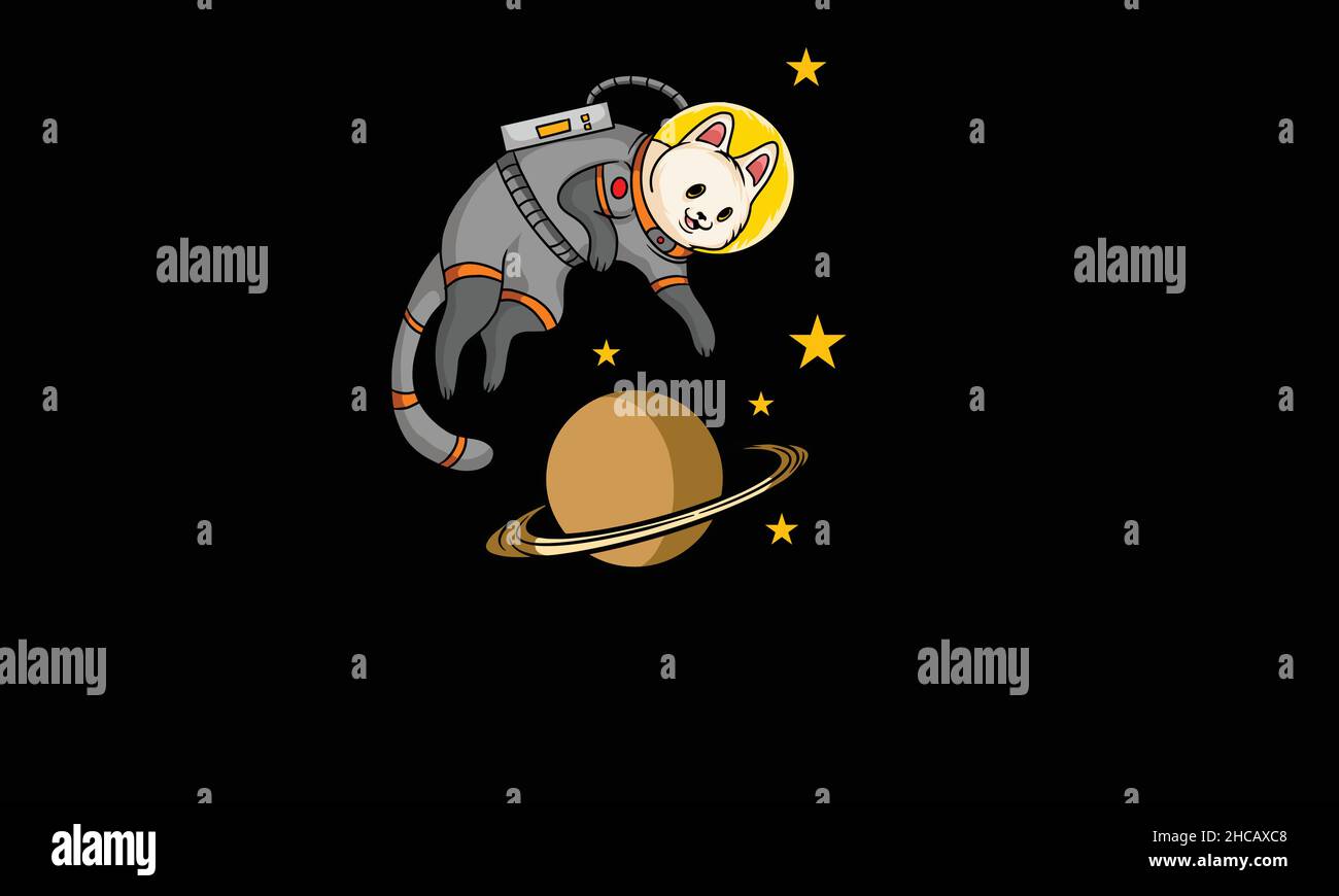 astronaut cat cartoon and space icon design monogram vector template Stock Vector