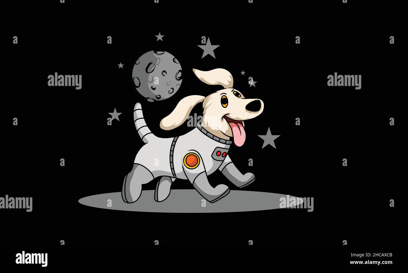 cute astronaut dog running character design monogram vector template Stock Vector