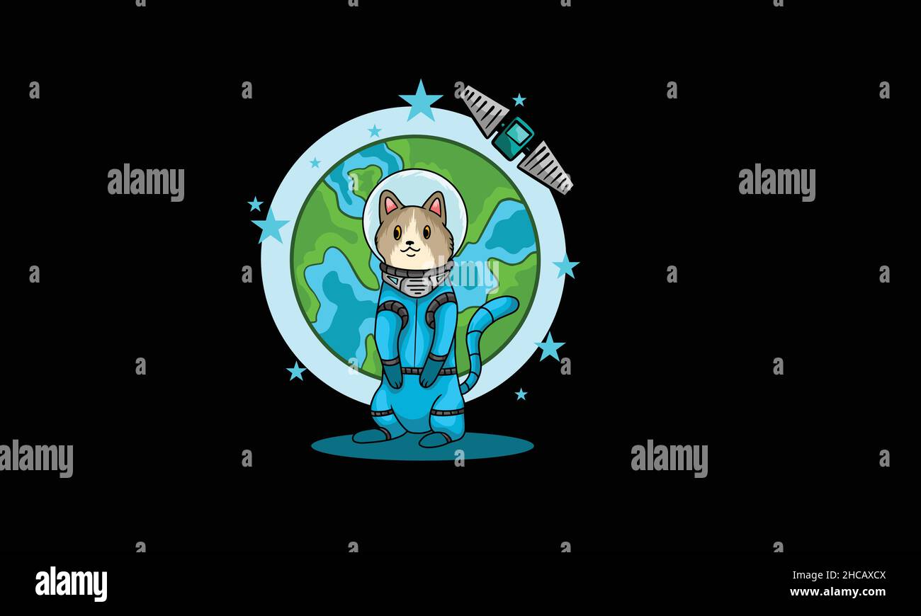 astronaut cat character design monogram vector template Stock Vector