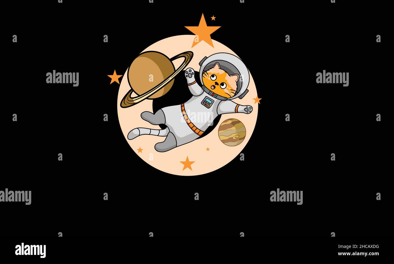 astronaut cat character design monogram vector template Stock Vector