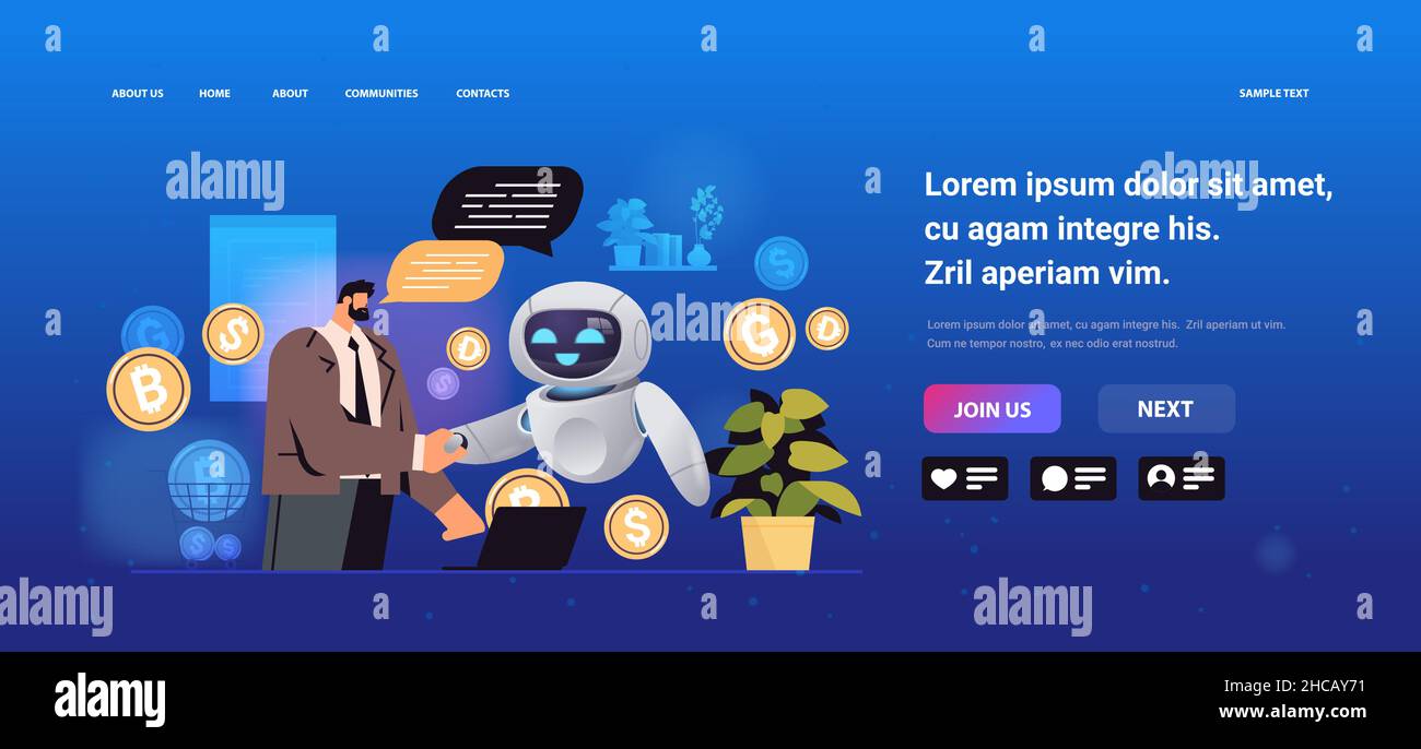 businessman and robot shaking hands business partners handshake ...