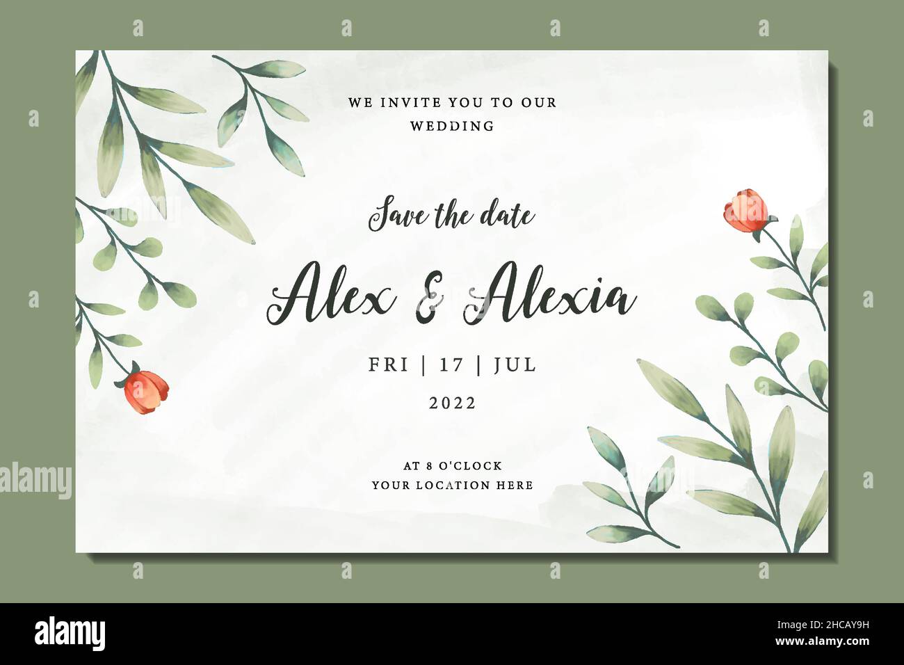 hand drawn wedding invitation floral watercolor design. vector wedding invitation Stock Vector