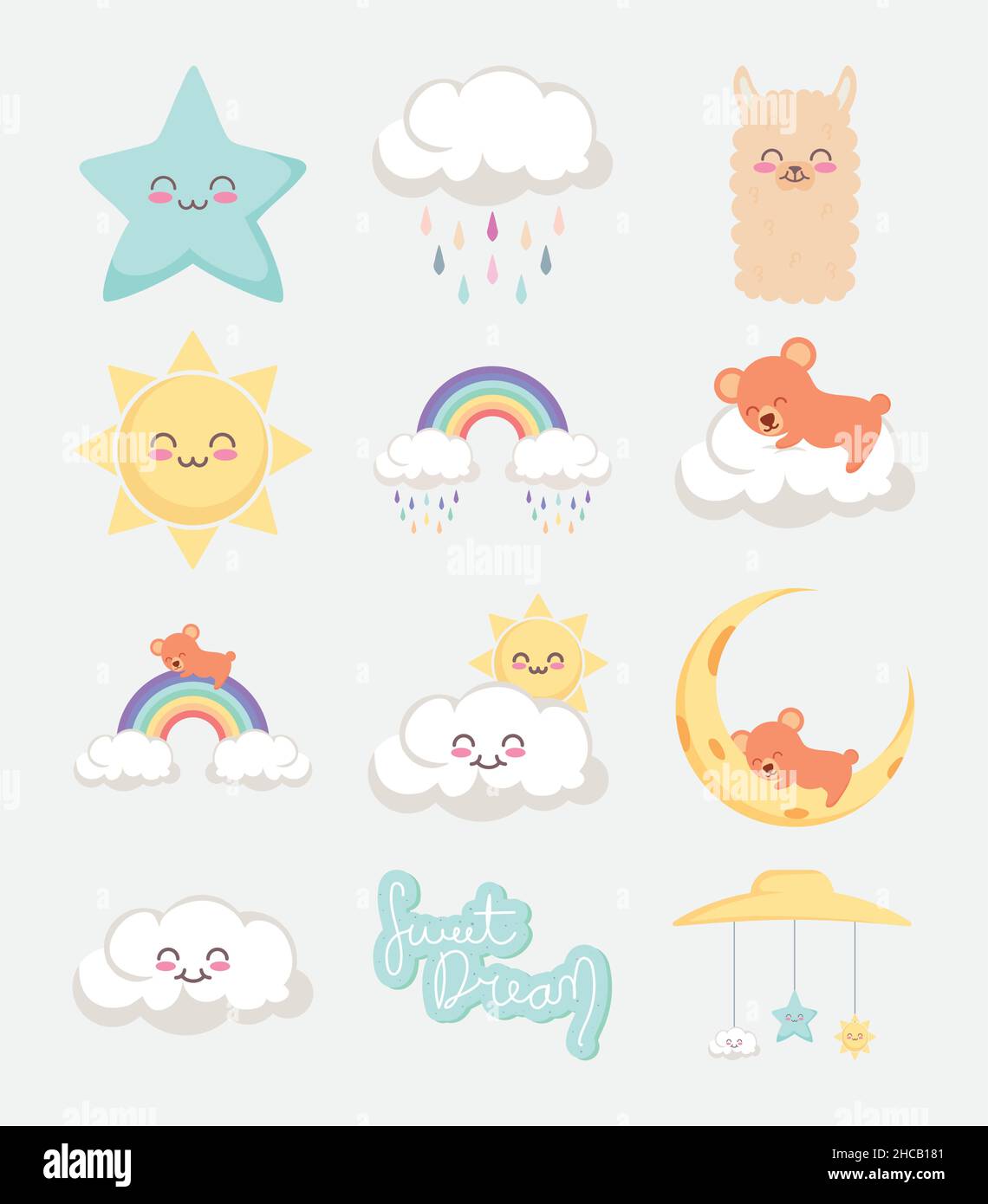 kawaii clouds and cute baby symbols set Stock Vector Image & Art - Alamy