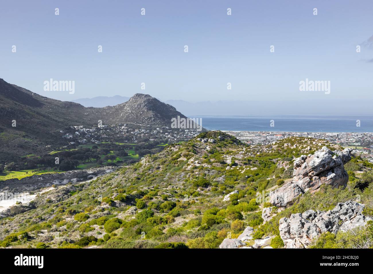 Fish Hoek residential neighborhood viewed from the top of Peer’s Cave mountain in Cape Town