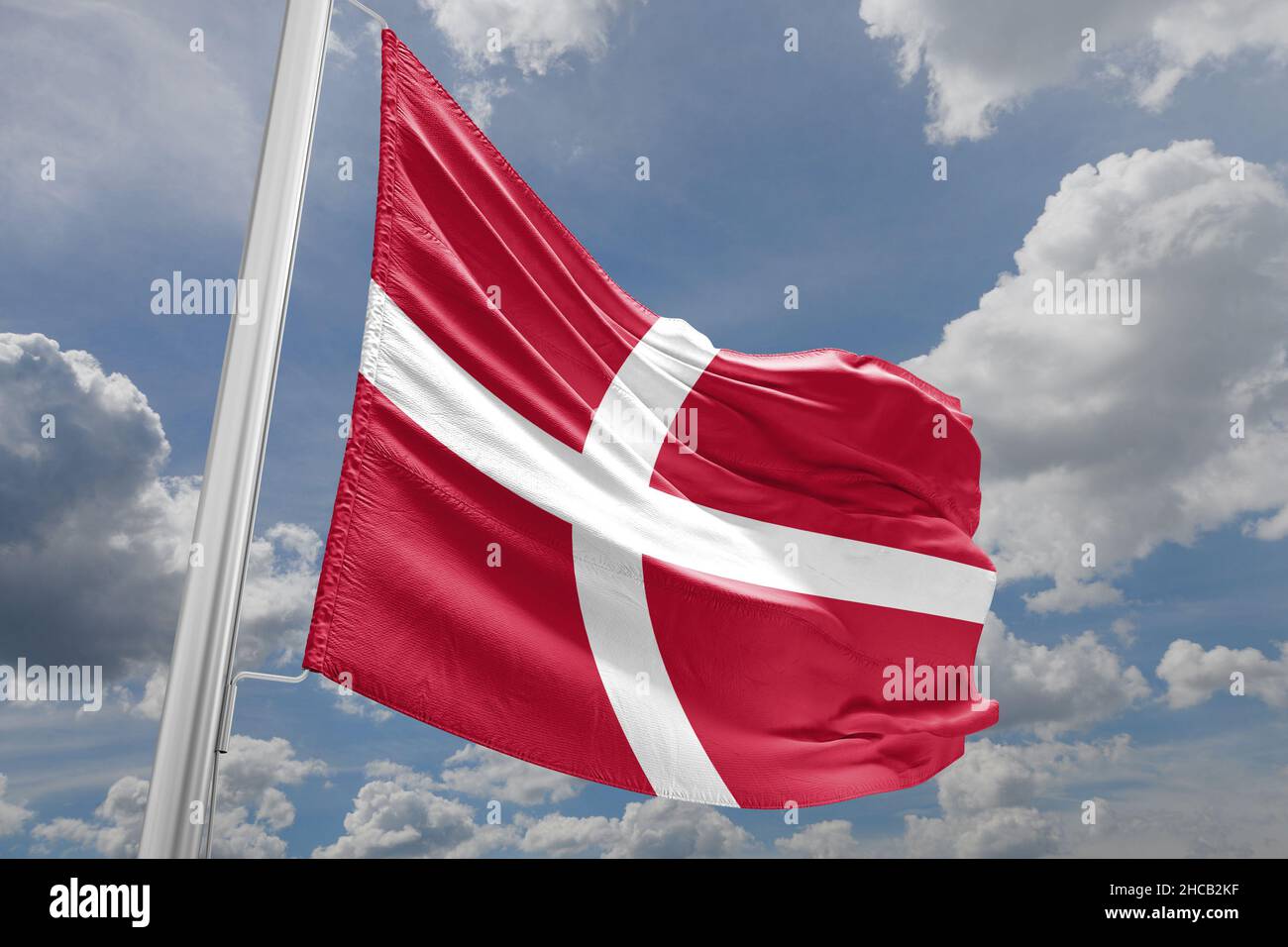 Flag of Denmark The flag of Denmark is red with a white Scandinavian cross that extends to the edges of the flag; Stock Photo