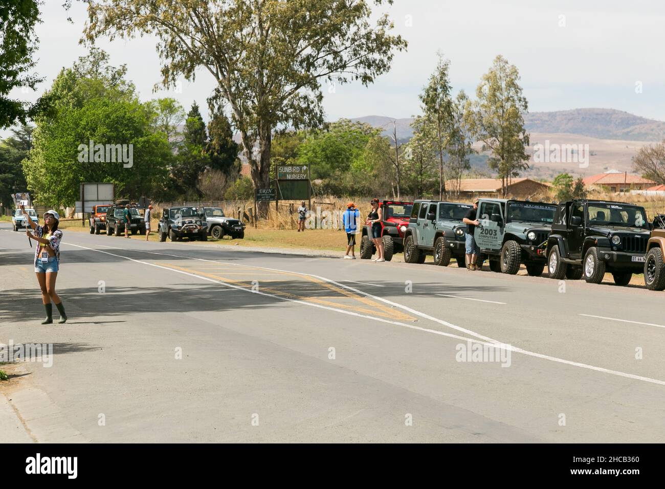 Harrismith, South Africa - October 3, 2015: Jeep owners club on location in Drakensberg Mountains Stock Photo