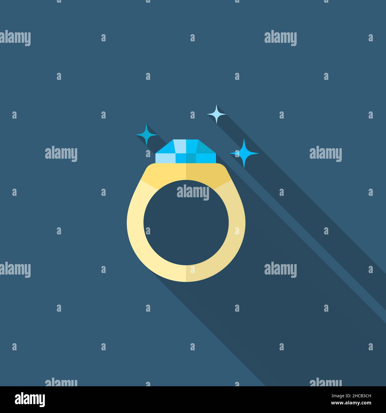wedding ring with diamond, flat design, long shadow Stock Vector