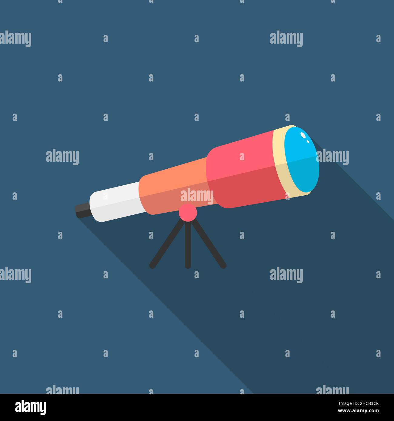 telescope vetor icon symbol, flat design, long shadow Stock Vector