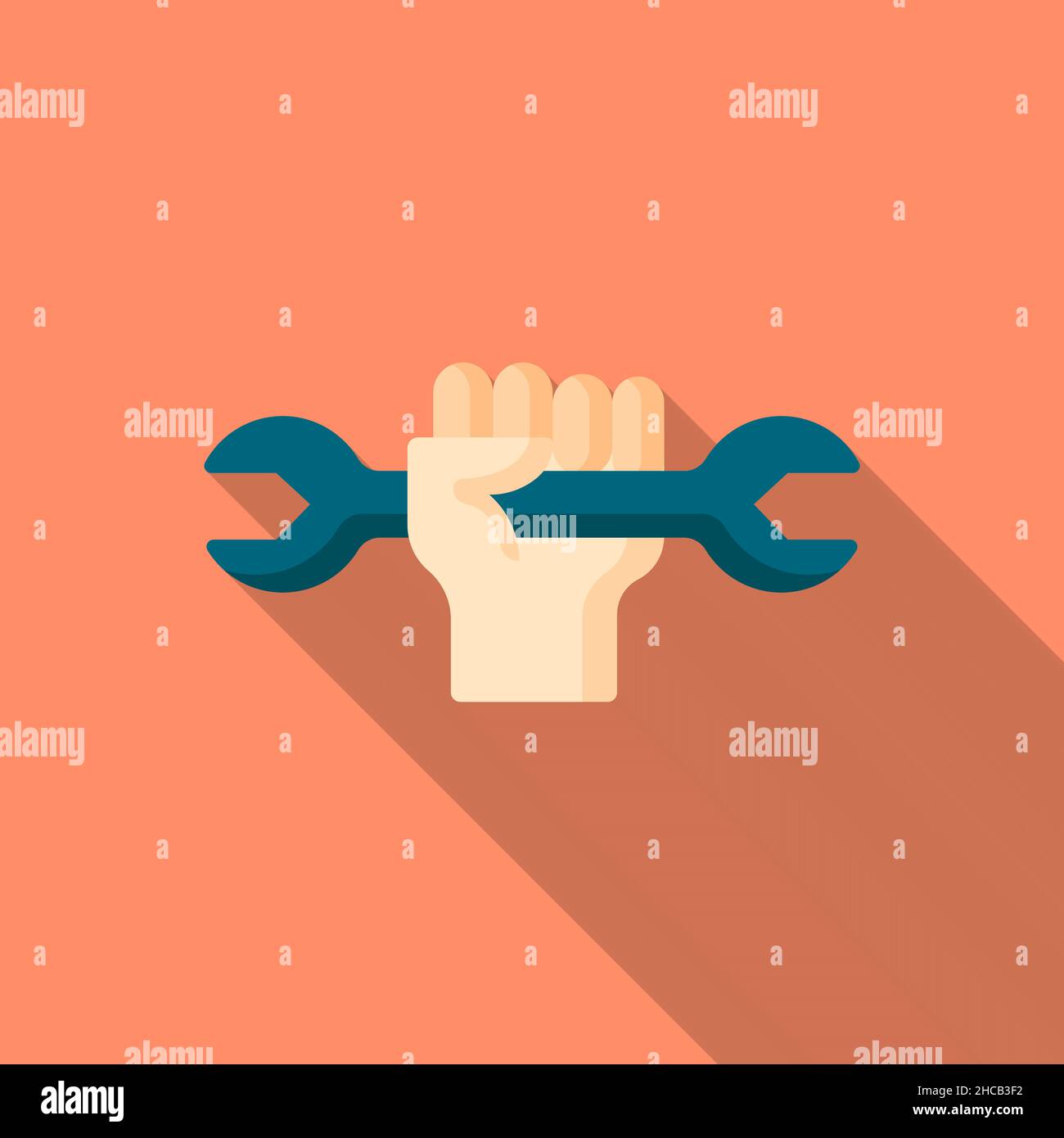 Work hand and wrench vector icon, flat design, long shadow Stock Vector