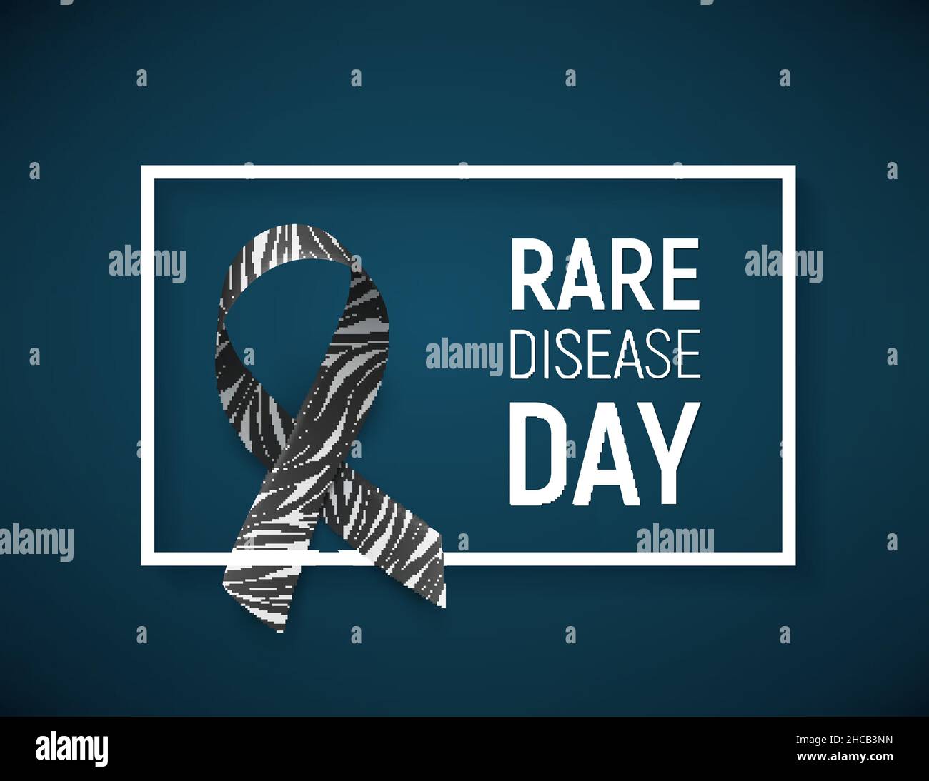 Background with realistic ribbon. Symbol of rare disease awareness day, ribbon with zebra-print. Template for poster for awareness day 28 february, vector illustration. Stock Vector