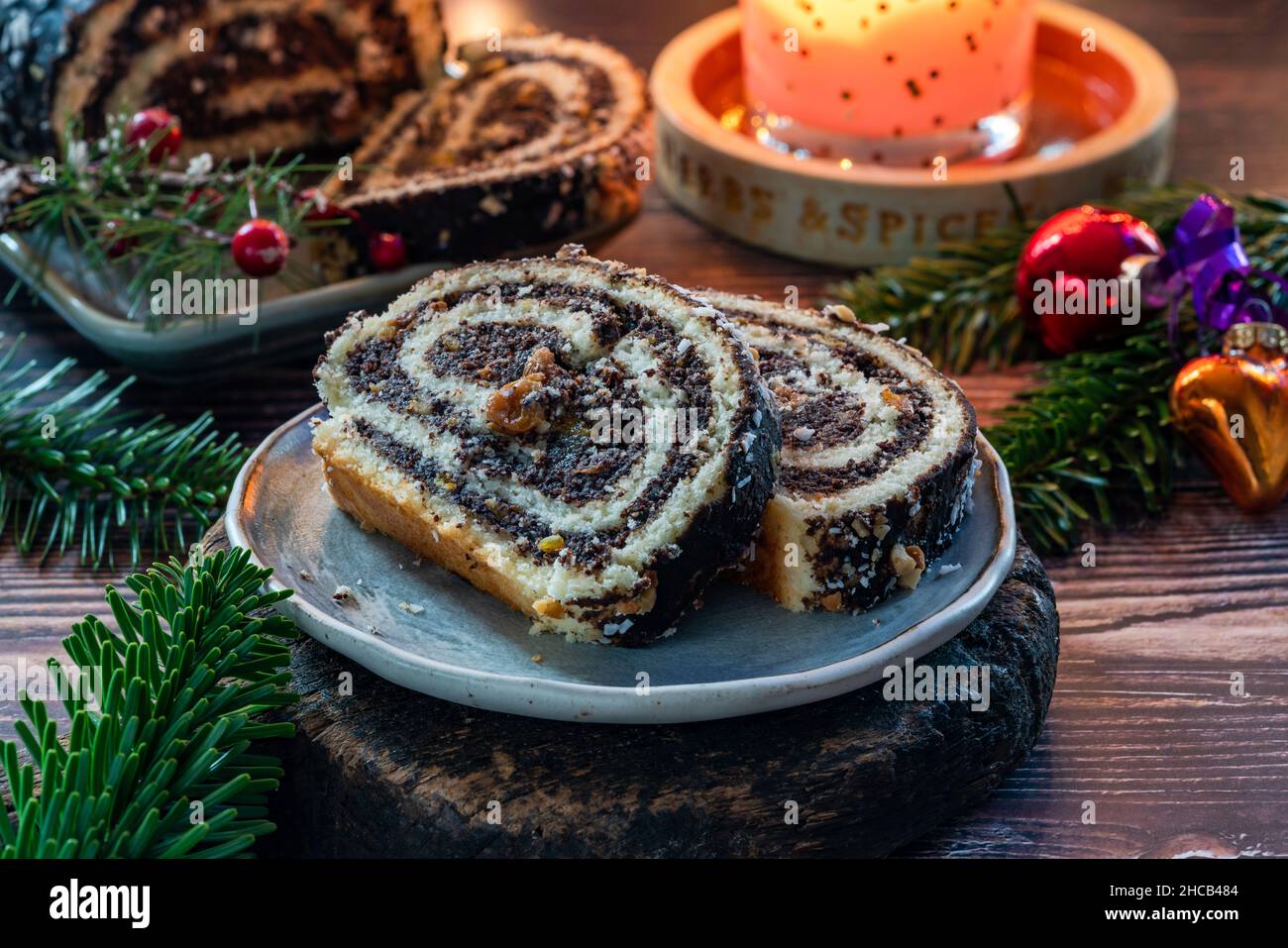 Makowiec traditional Polish Christmas poppy seed cake with nuts Stock