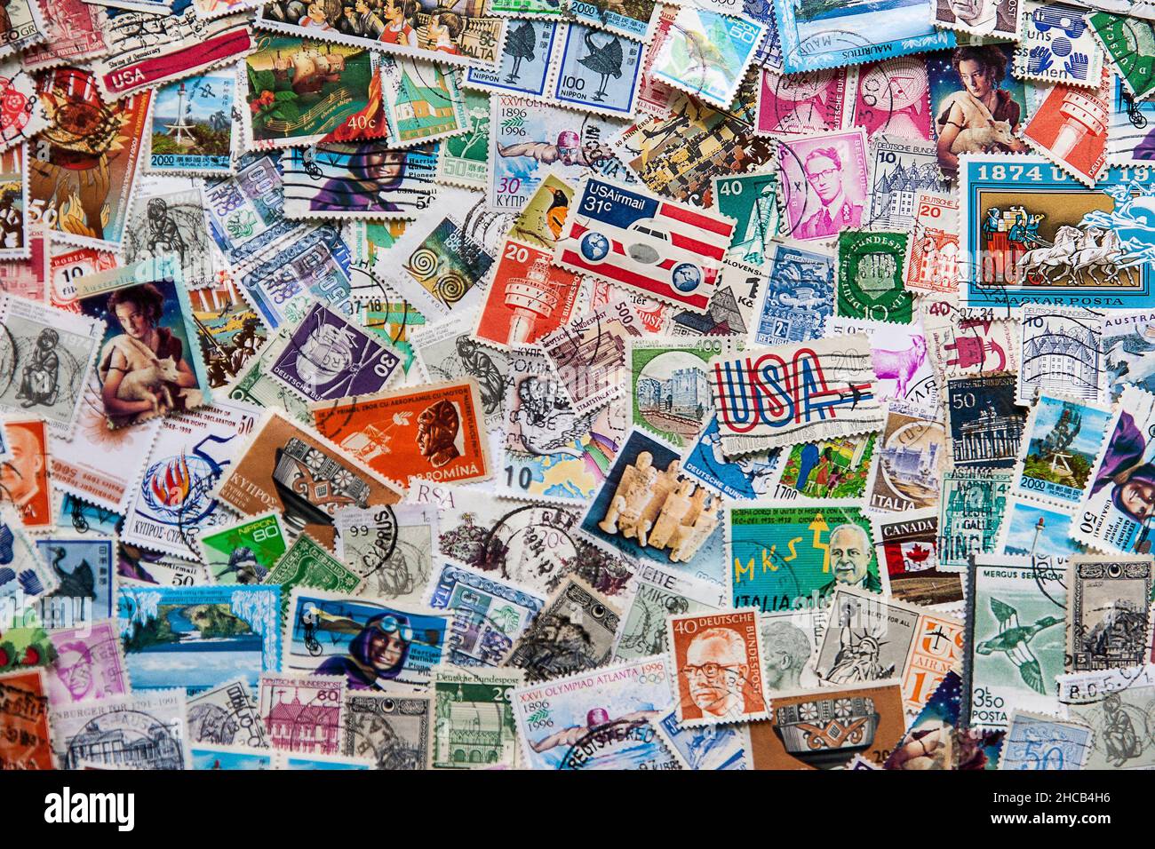 Old postage stamps from various countries Stock Photo