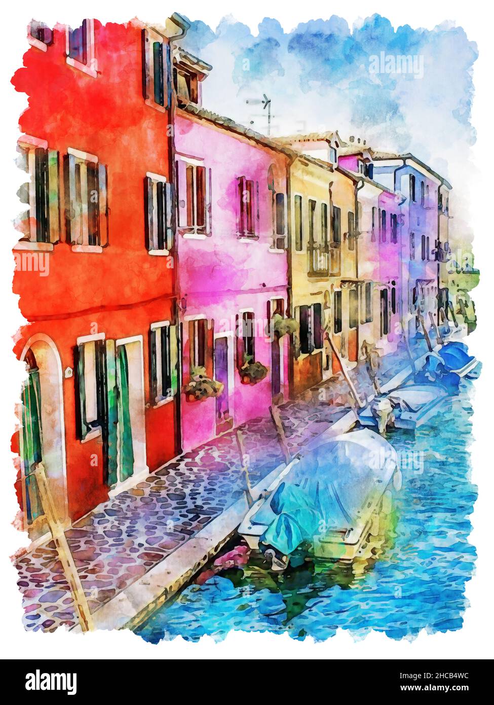 Burano is a population of 2,426 inhabitants, located on four islands of the northern Venice lagoon Stock Photo