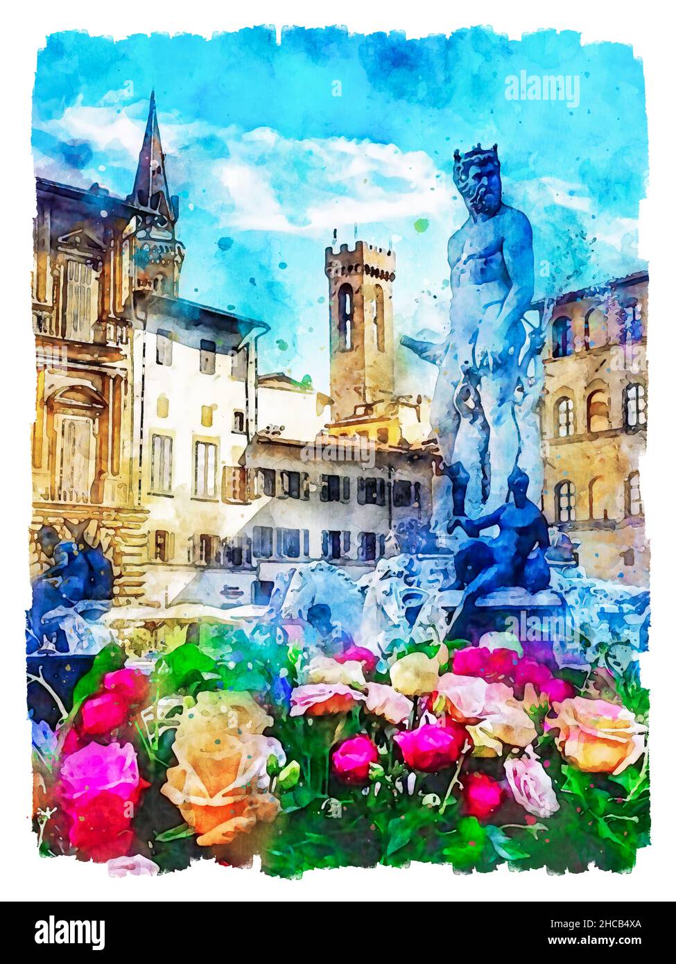 Piazza della Signoria is an L-shaped square in front of the Palazzo Vecchio in Florence, Italy Stock Photo