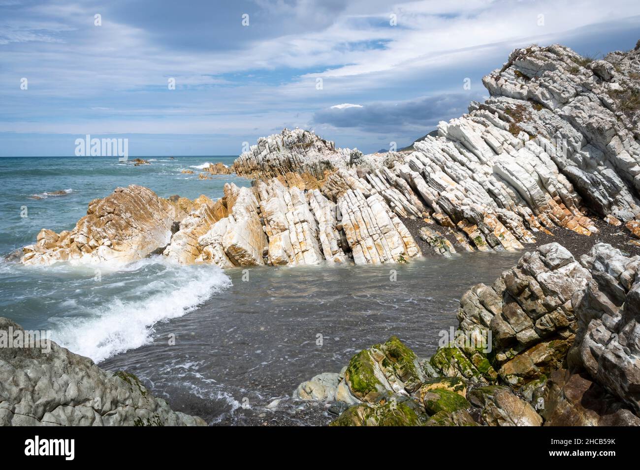 Limestone rocks on coast, Glenburn, Wairarapa, North Island, New