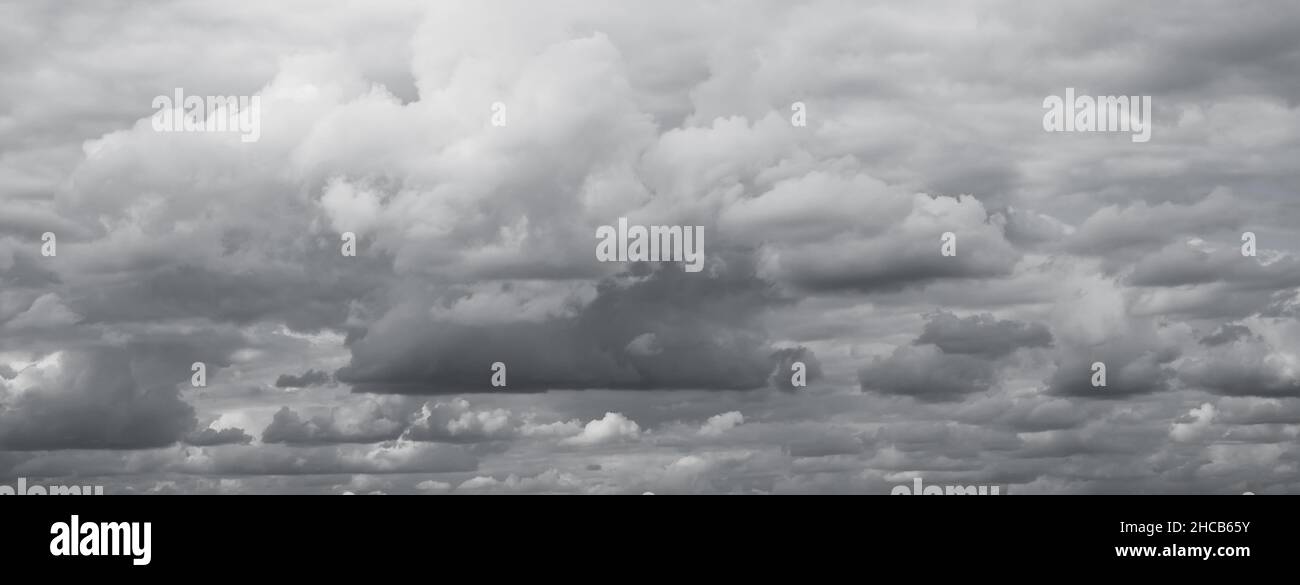 Grey clouds background. Beautiful grey clouds panorama over horizon Stock Photo