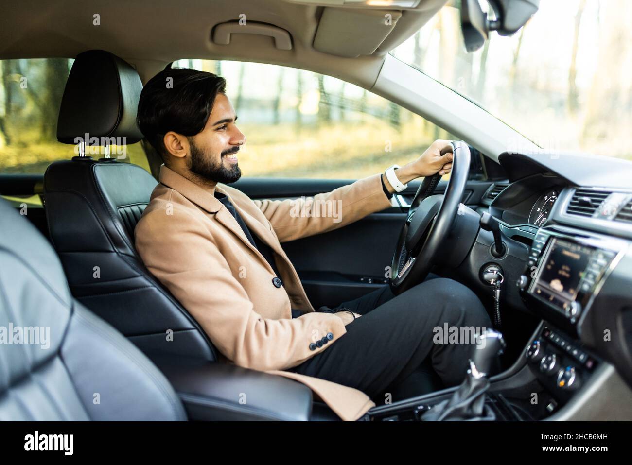 Portrait of an handsome smiling business man driving his car Stock ...