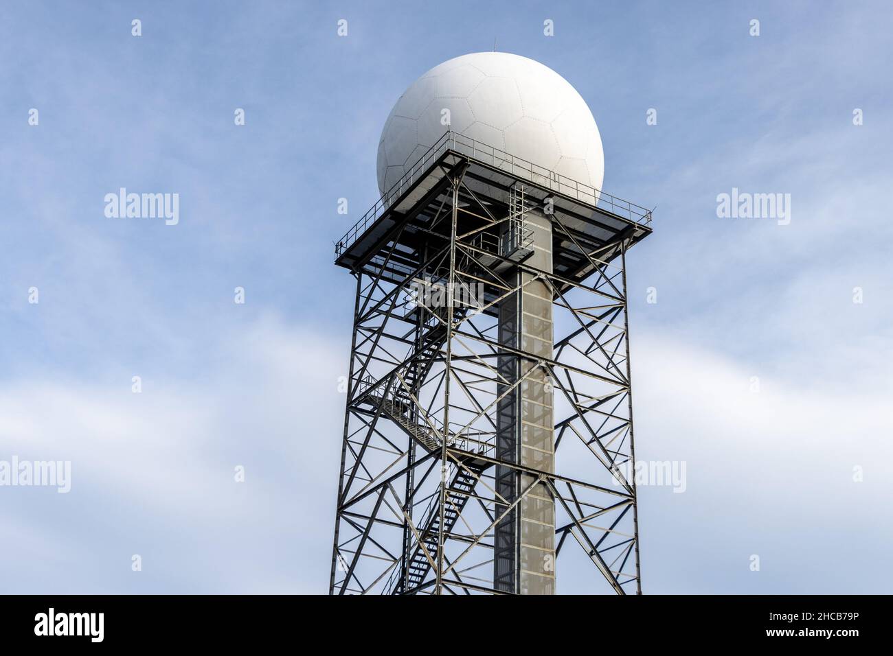 Meteorology radar weather forecast station sphere tower Stock Photo